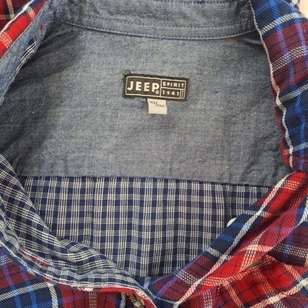 Jeep Spirit Plaid Flannel Button Down Shirt Womens S Red Blue Roll Tab Sleeve - Picture 8 of 13